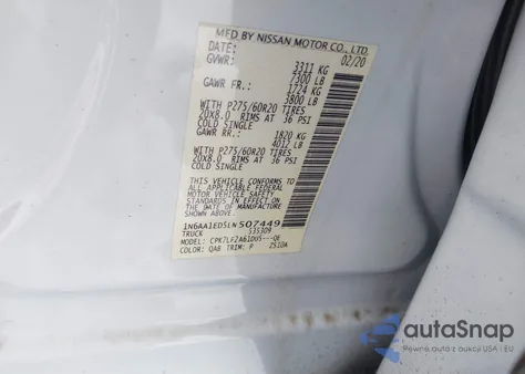 2020 Nissan Titan Platinum Reserve 4X4 z USA, uszkodzony, nr VIN 1N6AA1ED5LN507449